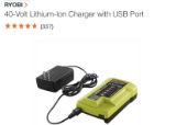 RYOBI 40V 2-in-1 battery charger/portable USB