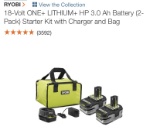 New RYOBI 18V 3A battery (2pk) starter kit