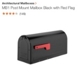 New post mount black medium mailbox w/red flag