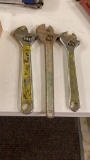 Lot of 3 adjustable wrenches