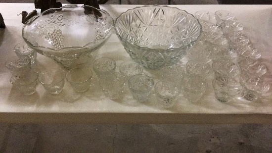 Lot of glass punch bowls & cups