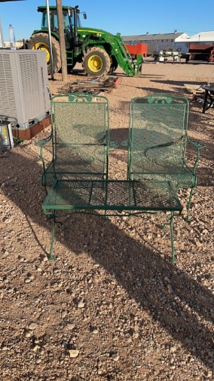 Green metal outdoor table w/2 chairs