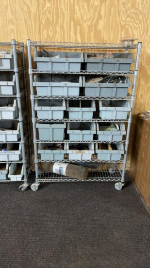 Rolling parts bin w/assorted parts