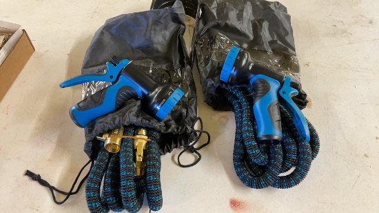 Lot of 2 collapsible water hoses w/ nozzles