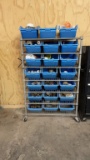 Rolling parts bin w/misc PVC fittings & parts