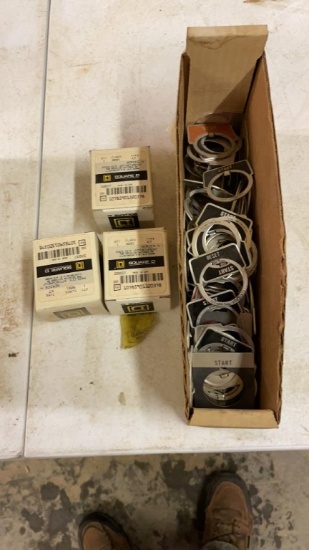Lot of switch label plates and lockout attachments