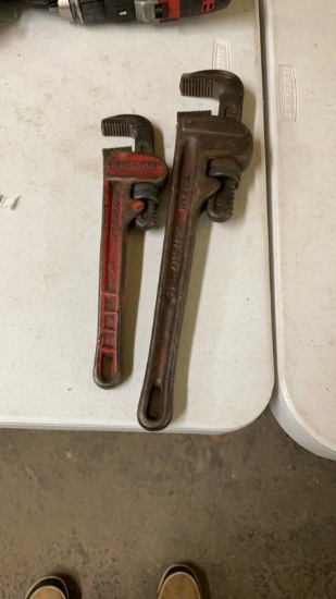 Lot of 10” & 14” pipe wrenches