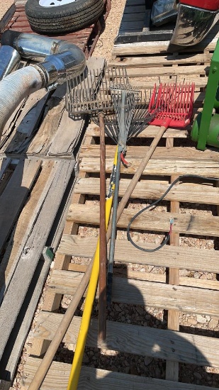 Lot of leave rakes & stall cleaners