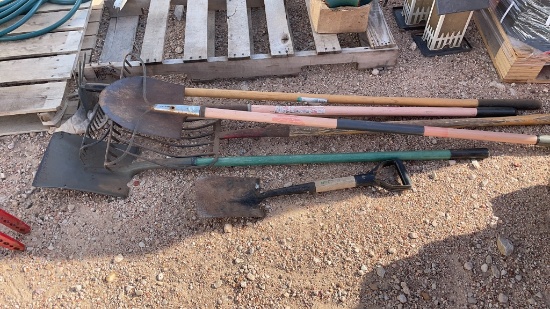 Lot of rakes, shovels & hoes
