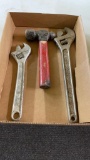 Ball peen hammer & 2 adjustable wrenches