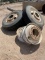 Lot of 3 11tx22.5 tires and 5 steel rims