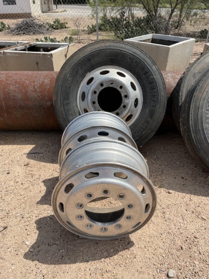 11Rx22.5 Truck tire & 3 matching alum rims
