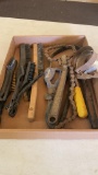 Lot of filter, chain & strap wrenches & wire