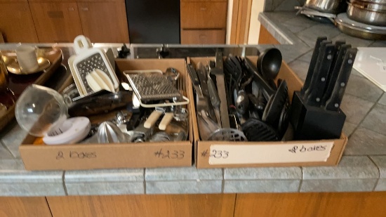 2 boxes of cooking utensils & knife set