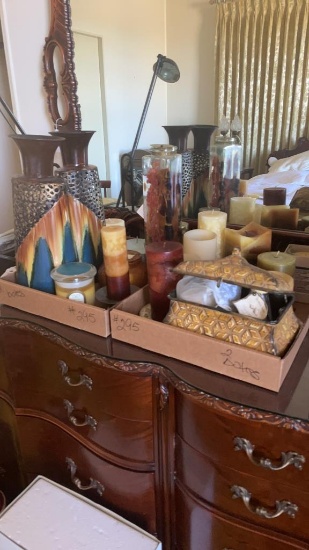 2 boxes of candles & candle holder