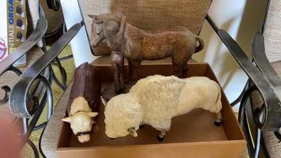 Box of white Buffalo, hereford bull & horse