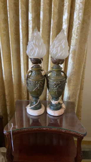 Pair of flame top lamps