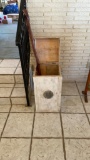 Tall wooden decorative box w/lid & walking stick