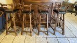 Set of 4 black & wood bar stools