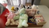 2 boxes of baby toys, books, bibs & rattle