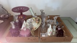 2 boxes of glass bells, perfume bottles, @ other
