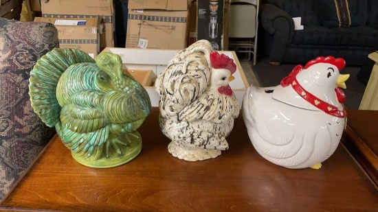 Turkey, Rooster & Hen cookie jars