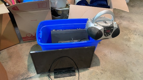 Tub of DVD,VHS players, Boombox & TV