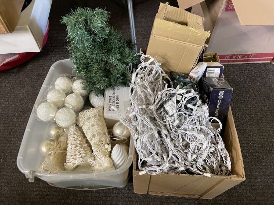 2 boxes of Christmas lights & decorations