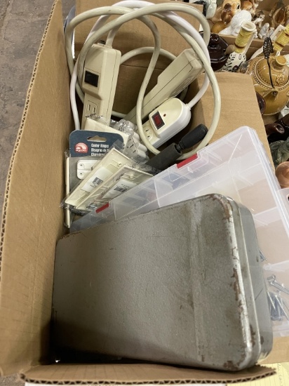Box of power cords,locks,screws, lockbox