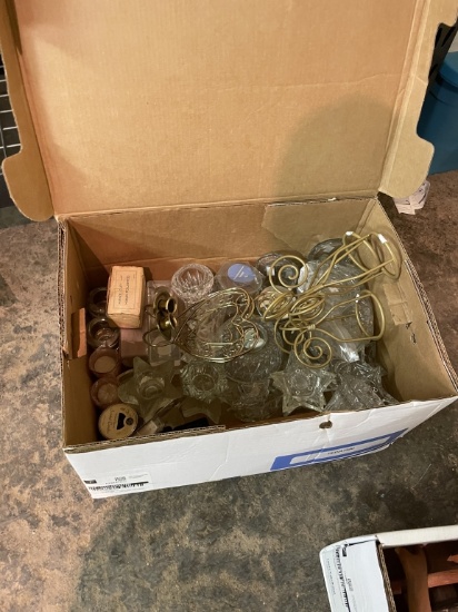 Box of candles & candle holders