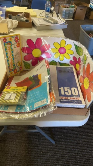 Box of notebook paper,dividers,calendar cards &