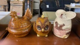 Hen, Owl & Mouse cookie jars