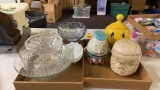 2 boxes of glass bowls, candy dishes & cookie jars