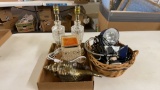 Basket & box of lamps, candle warmer & home