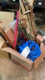 Box of canes, umbrellas, chair, gloves & s
