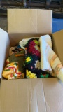 Box of Afghans & quilt pieces