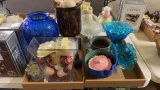 2 boxes of vases, candles, candy dishes & p