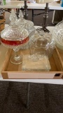 Box of glass cookie jars & candy dishes
