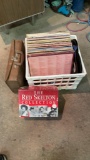Box of vinyl records, cassette tapes & Red