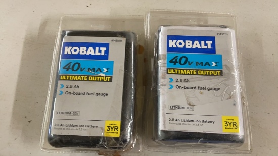 Lot of 2 Kobalt 40v max lithium ion batteries