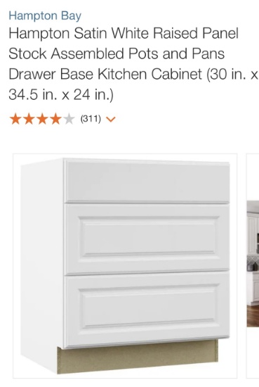 Hampton Bay satin white stock assembled kitchen