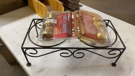 Lot of 2 new doorknobs & dog food/water bowl