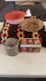 Afghan,bread baskets,tea can & mugs