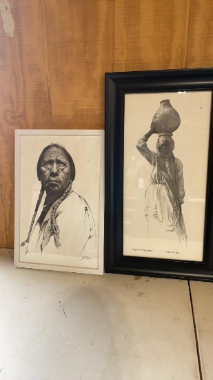 Pair of Joe Belt Indian pencil artwork