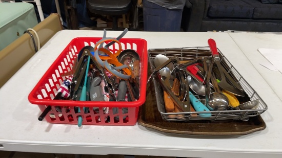 Lot of kitchen utensils & cookie sheet