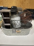 Galvanized tub,wire baskets,buckets, wooden holder