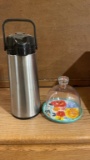 Cupcake plate w/glass lid & coffee dispenser