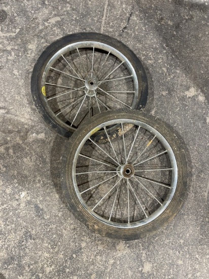Lot of 2—16” semi-pneumatic spoked wheels