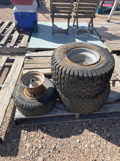 3 lawn mower tires & rims