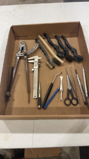 Compass, calipers & wire brushes